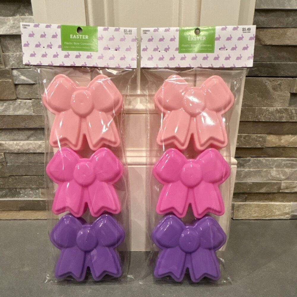 Hobby Lobby Easter Bow Container Set 3pc Pink Purple Plastic Snap Lid Stackable